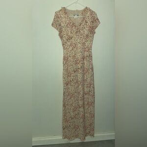 080- Vintage Elegant Cream and Red Patterned Dress Size 8